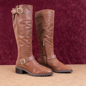 Sole Society Women Brown Leather Lug Sole Riding Buckle Knee Boots 8.5US EUR39